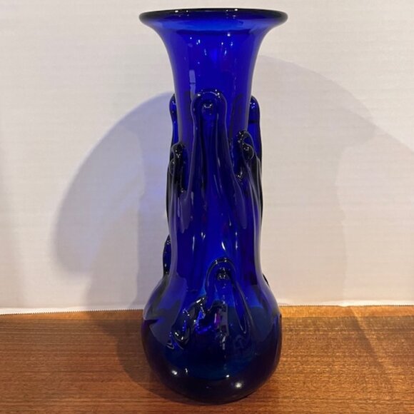 Hot Glass Works 11" Cobalt Blue Lily Pad Abstract Vase - Picture 5 of 12